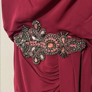 Elegant Burgundy Dress with Embellished Waist